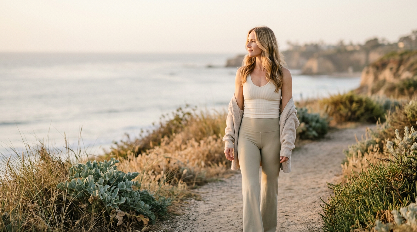 Kate walking along a coastal path